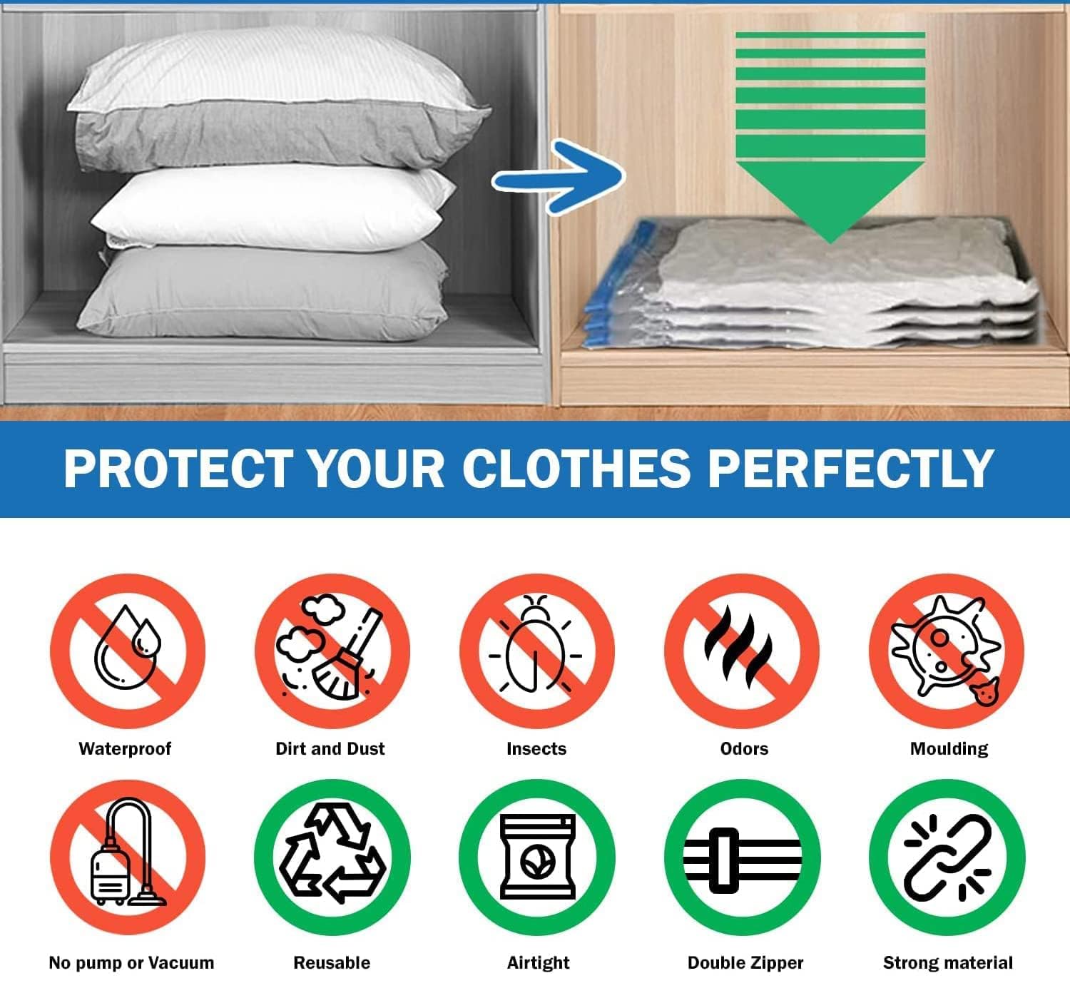 Packing vacuum bags with pump, Sealer Bags for Travel clothes and home Blankets, Quilts with hand Pump(2 Small + 2 Medium + 1 Large) Packing vacuum bags with pump, Sealer Bags for Travel clothes and home Blankets, Quilts with hand Pump(2 Small + 2 Medium + 1 Large)